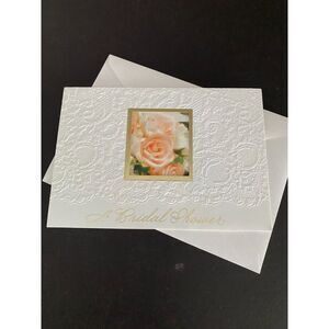 Hallmark Bridal Shower Ceremony Peach Roses Embossed‎ Blank Invitation Card